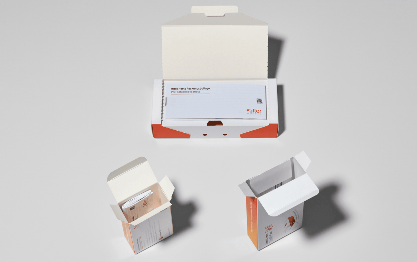 Kombi-Pack Produktfamilie: Faltschachteln mit integrierter Packungsbeilage in den Varianten Basic, Comfort und Excellence für pharmazeutische Sekundärverpackungen.