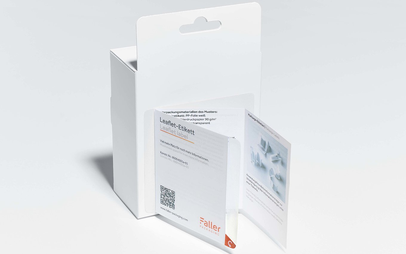 Leaflet-Etikett von Faller Packaging auf Pharma-Faltschachtel – platzsparende Lösung für umfassende Produktinformationen.