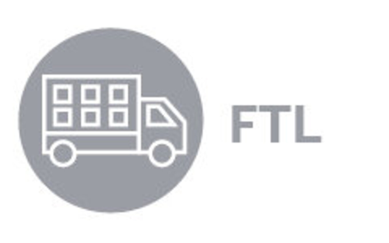 Symbol für Full Truck Load (FTL) – komplette LKW-Ladungen zur effizienten Logistik in der digitalen Supply Chain von Faller Packaging.