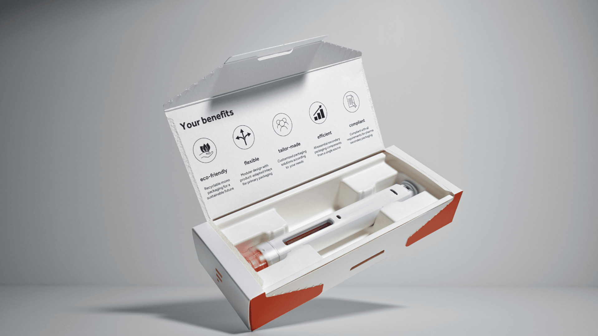 „Verpackung mit geformten Faserform-Einsätzen für einen Injektor – nachhaltige, passgenaue Lösung für sichere Pharma- und MedTech-Produkte“